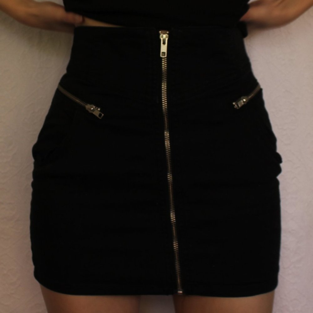 Black Denim  Mini Skirt